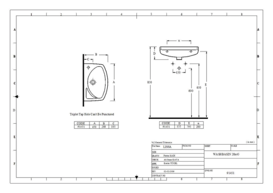 Подвесная раковина EGE Vitrifiye Lissa 450x155x280мм (91451) Белый Винница