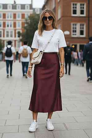Женская атласная юбка миди А-силуэт на резинке Бордовый 46/48 Харьков