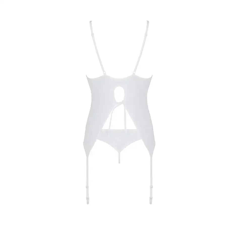 Корсет із пажами, трусики з ажурним декором та відкритим кроком Passion URSULA CORSET L/XL, white Львів - фото 4