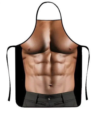 Фартук мужской прикольный с 3D принтом обнажённого торса 80 на 60 см коричнево-черный Киев