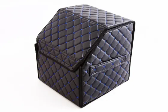 Сумка в багажник на липучках кожзам 30*30*30 см АвтоКомфорт черный/синяя нить Винница