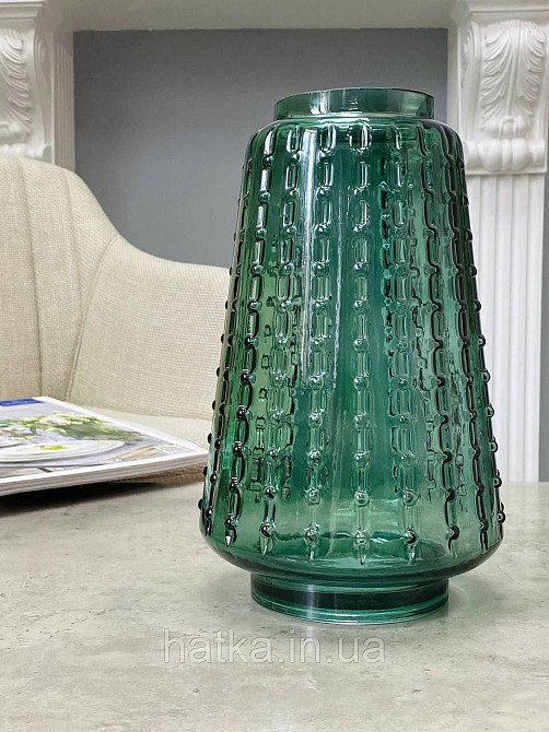 Ваза скляна 14*14*22,5 см "Маріо" зелене товсте скло Київ - фото 3