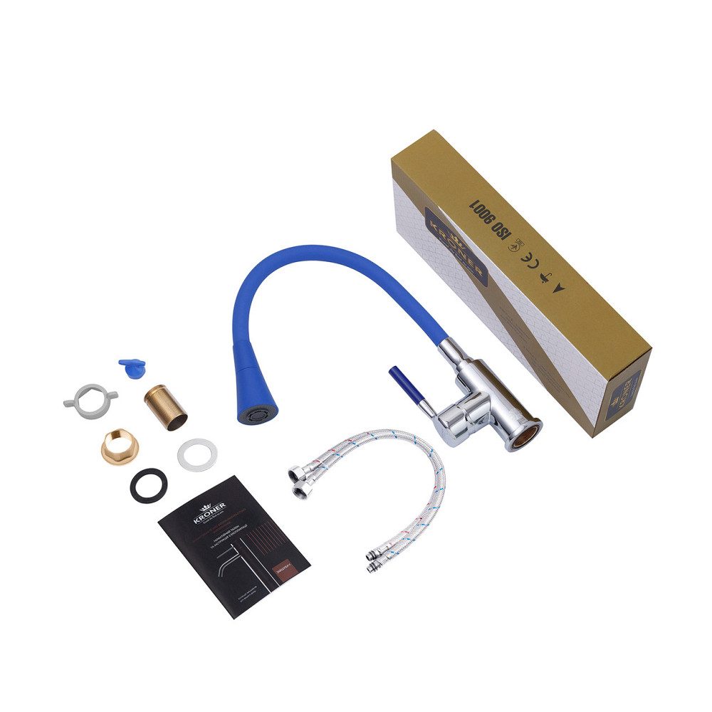 Смеситель для кухни с гибким изливом Kroner KRM Kuche - C132BLE хром/синий Киев - изображение 9