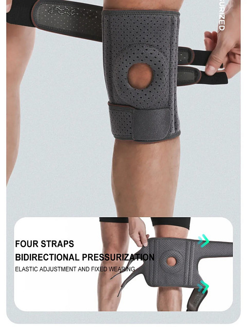 Ортез колінний AOLIKES із металевими пружинними бічними стабілізаторами та силіконовими накладками, регульований 35-62см (сірий) Николаев - изображение 7