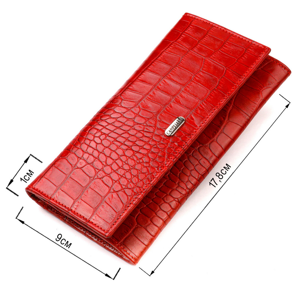 Оригінальний жіночий гаманець з натуральної фактурної шкіри з тисненням під крокодила CANPELLINI 21827 Червоний Київ - фото 8