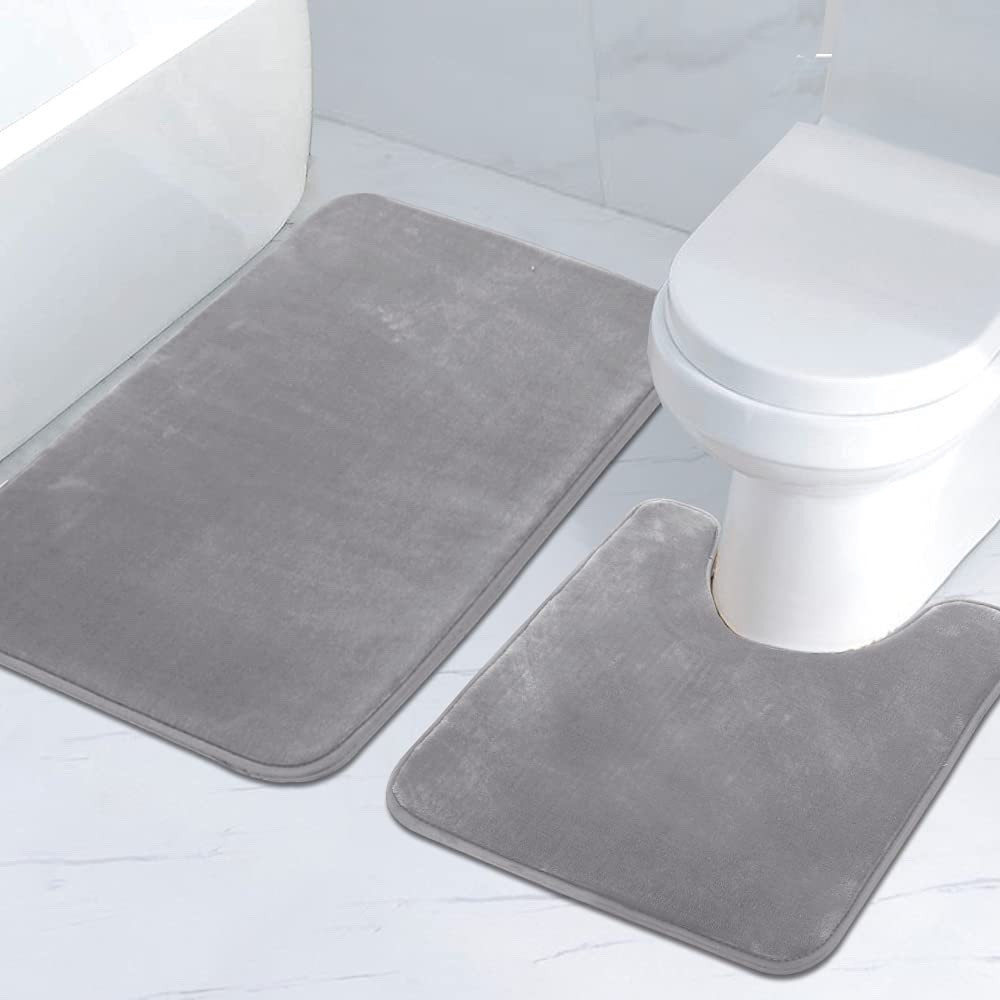 Набор 2 шт Антискользящих Мягких ковриков для ванной Aquarius с эффектом памяти 50х80 см и U-контурный 50х50 см Серый Гладкий Буча - изображение 6