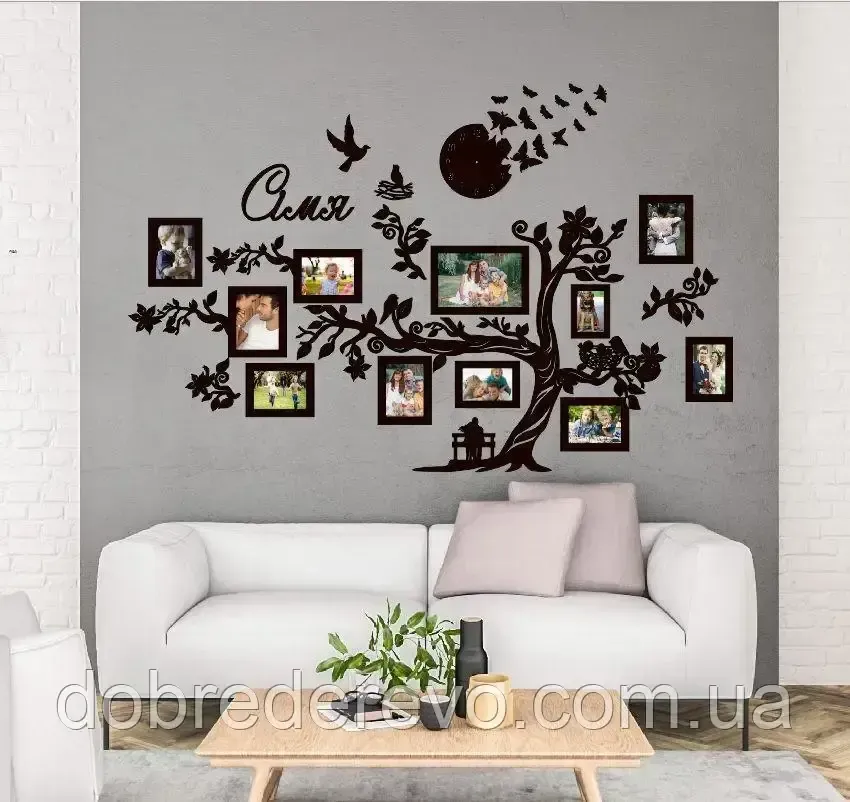 Сімейне дерево  "Value your time"  на 11 фото, родинне дерево на стіну з фото рамками Сlock 3 Вижниця - фото 2