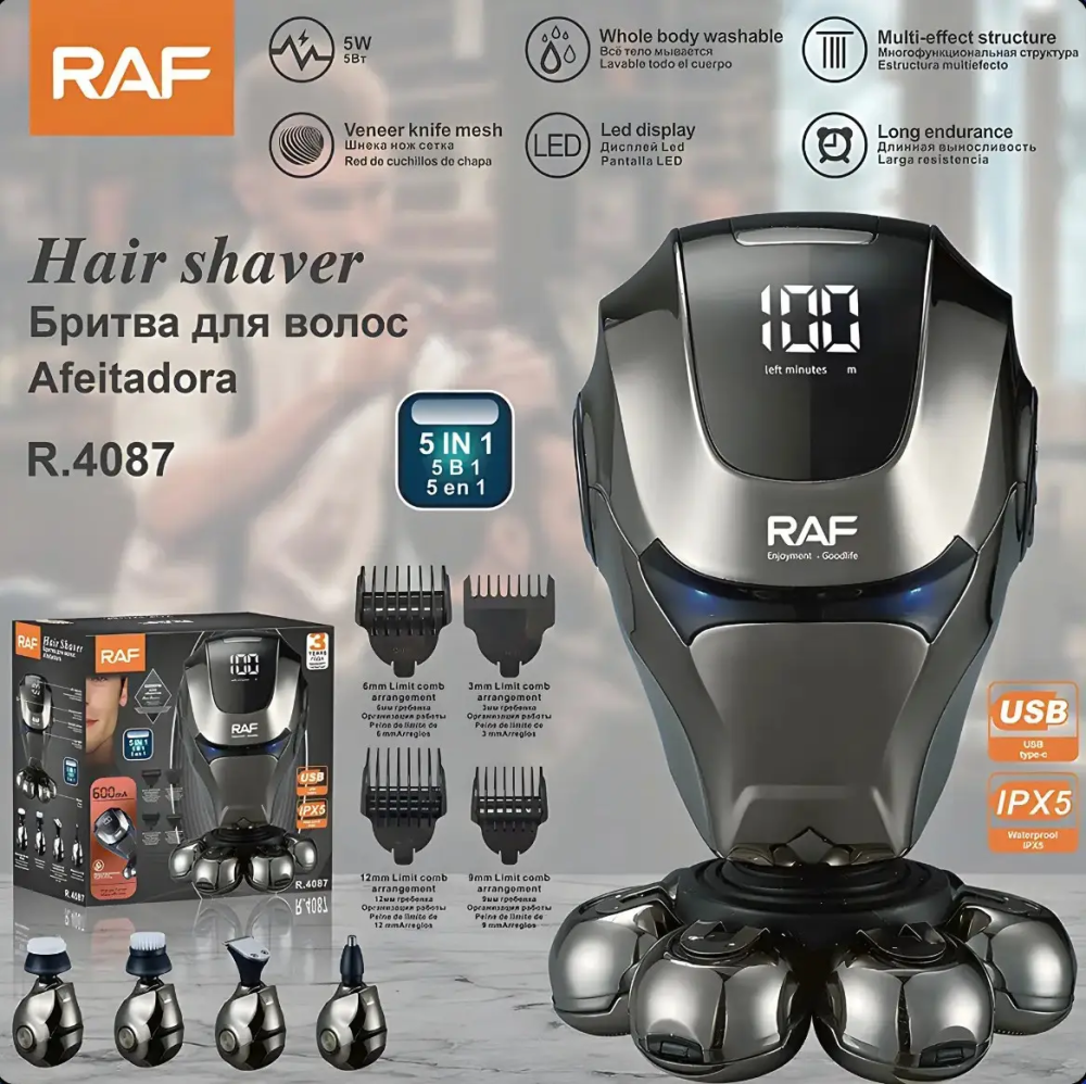 Машинка для стрижки RAF R4087 аккумуляторная, триммер для волос и бороды, насадки, регулировка длины Одесса - изображение 7