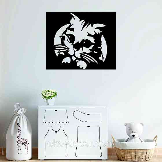 Декоративное настенное Панно «Кот», Декор на стену 90*74 см, Черный Киев