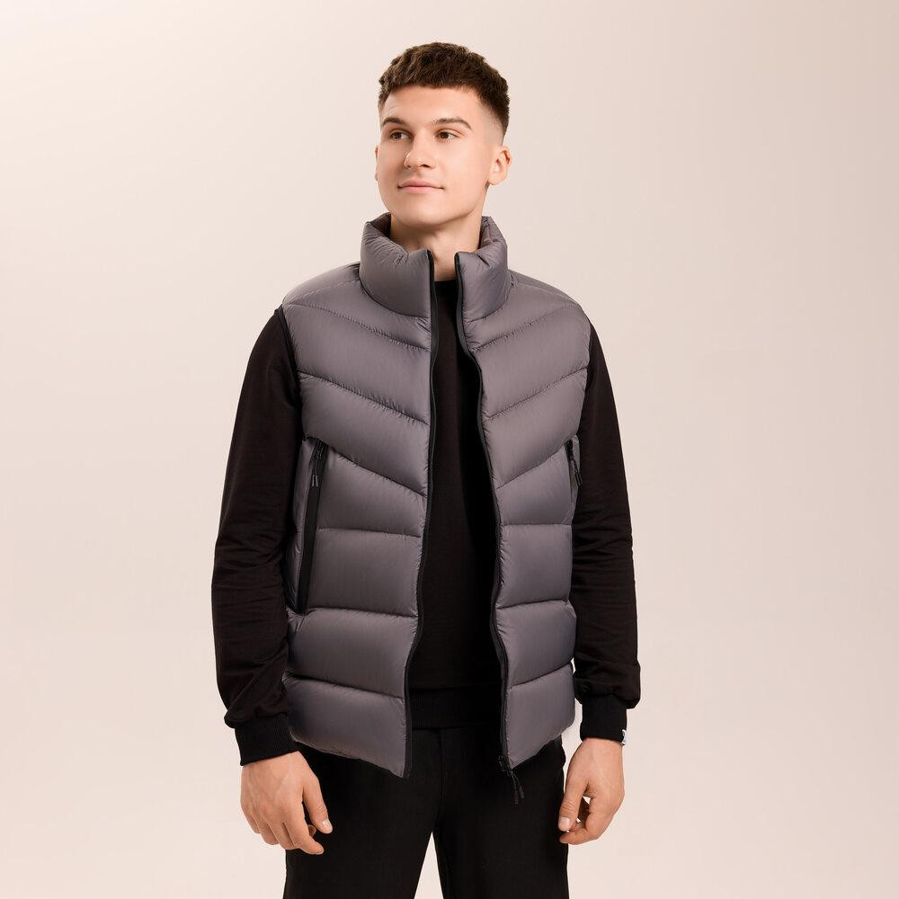 Темно-сіра жилетка для чоловіків з плащівки Pobedov Puffer Київ - фото 1