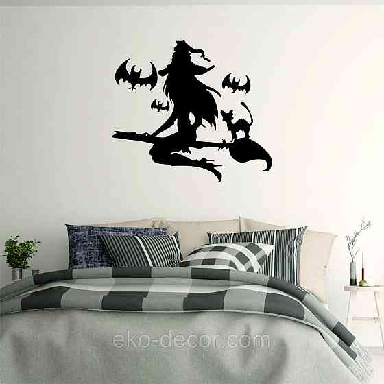 Декоративне настінне Панно «Відьма на мітлі», Декор на стіну 70*62 см, Чорний Київ