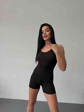 Жіночий літній комбінезон на бретелях з імітацією пушап на попі мікродайвінг Чорний, 46/48 Одеса