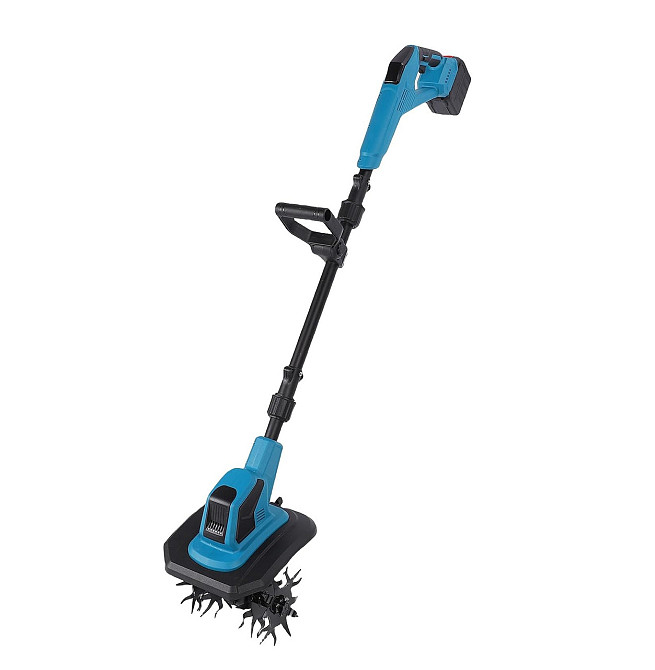 Культиватор садовий із подвійною фрезою для розпушування та прополювання городу бездротовий + 2 акумулятори Синій Київ - фото 1