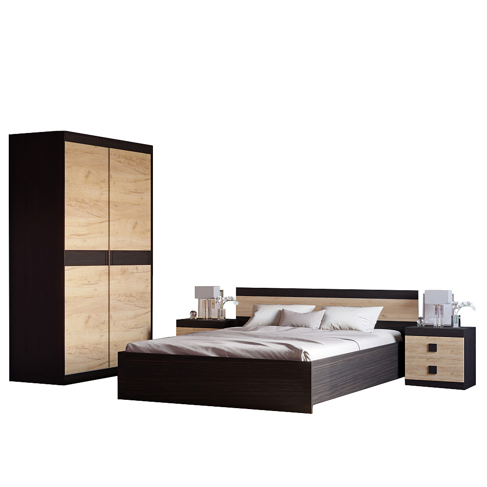 Спальня Соната Эверест Комплект 11 (модульная - 4 элемента) венге темный + дуб крафт золотой (DTM-2641) Львов - изображение 2