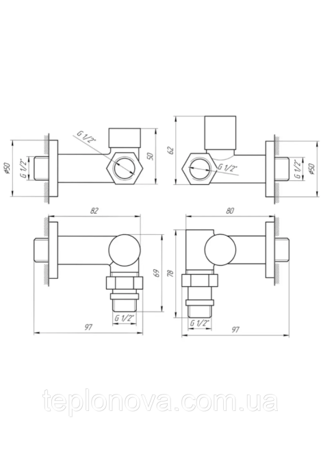 Крани (під ТЕН) для рушникосушки Хром Solomon 1/2" Chrome Чернівці - фото 2