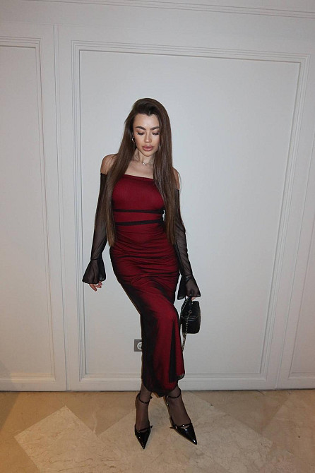 Жіноча приталена максі сукня віскоза + сітка Червоний, 44/46 Одеса - фото 5