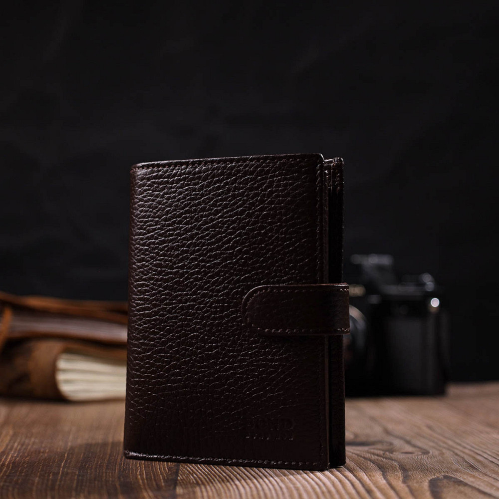 Практичний портмоне для чоловіків з натуральної зернистої шкіри BOND 22056 Коричневий Київ - фото 10