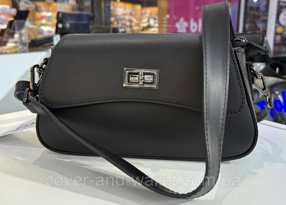 Елегантна каркасна жіноча сумочка з італійської шкіри чорного кольору Virginia Conti Київ - фото 4