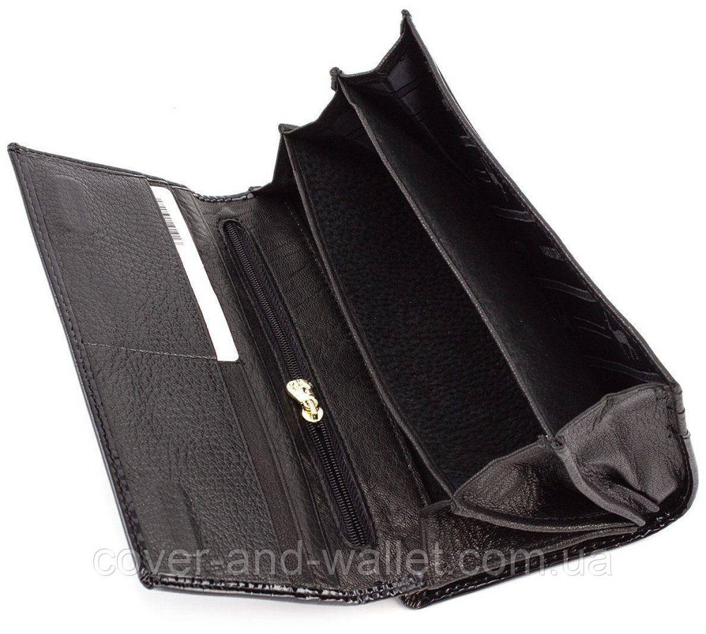 Чорний лаковий жіночий гаманець з натуральної шкіри на магнітній фіксації Marco Coverna Київ - фото 9