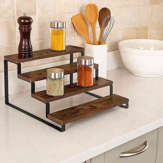 Полка для кухни и ванной комнаты многоярусная на 4 ступени деревянная,стойка ступенчатая для банок специй Каменец-Подольский