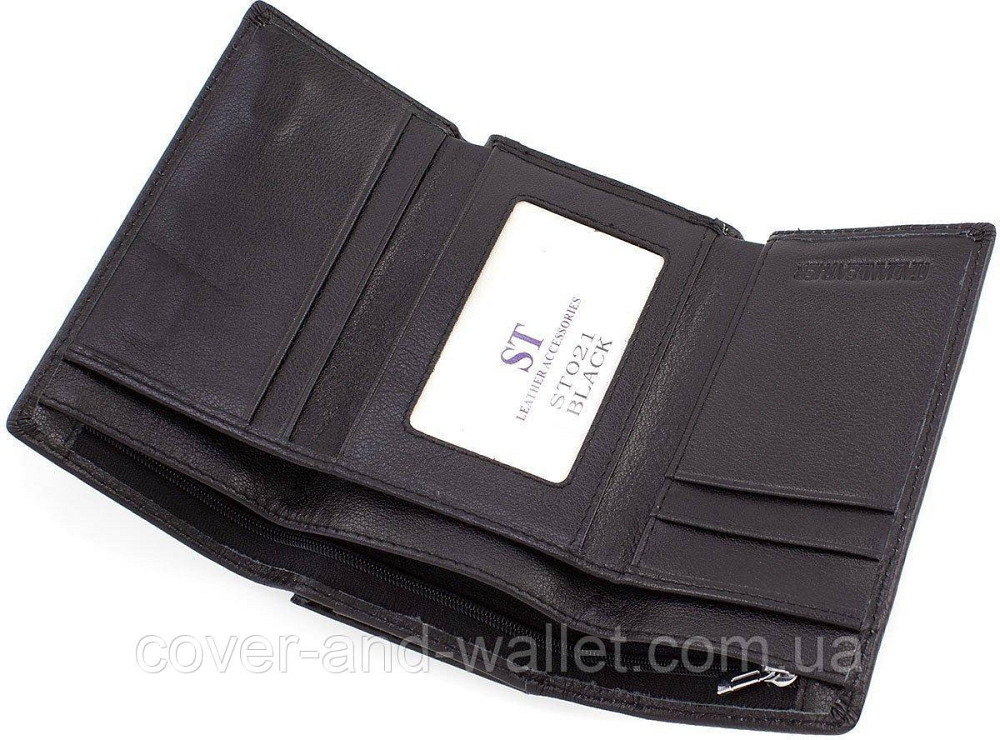 Бордовый женский кожаный кошелек среднего размера на магнитах Marco Coverna 1418 Черный Киев - изображение 4