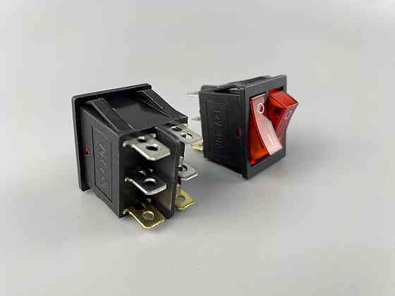 Перемикач червоний дві клавіші, ON-OFF, з LED-підсвіткою 12 V, 21.5 ммх26 мм, 6 ніжки Мукачево