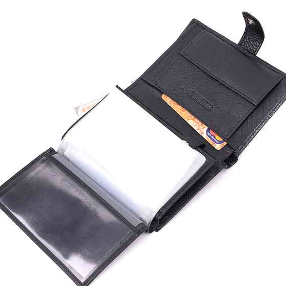 Чоловічий шкіряний гаманець з блоком для документів, чорний (ST Leather) Київ
