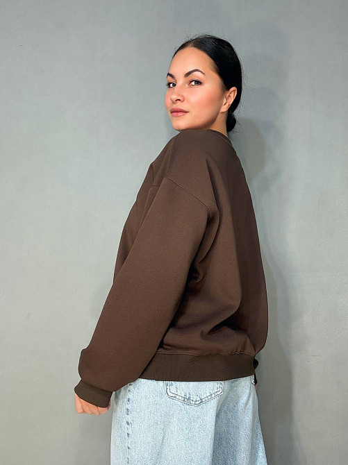 Свитшот женский A-N 30070-1 базовый оверсайз однотонный, коричневый, one size Киев - изображение 10