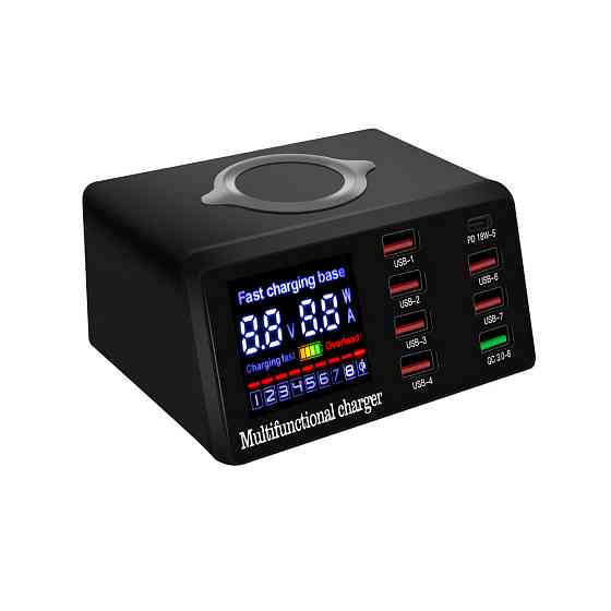 Зарядна станція мережева 8x USB + бездротова зарядка PD QC3.0 LED WLX-X9 Київ