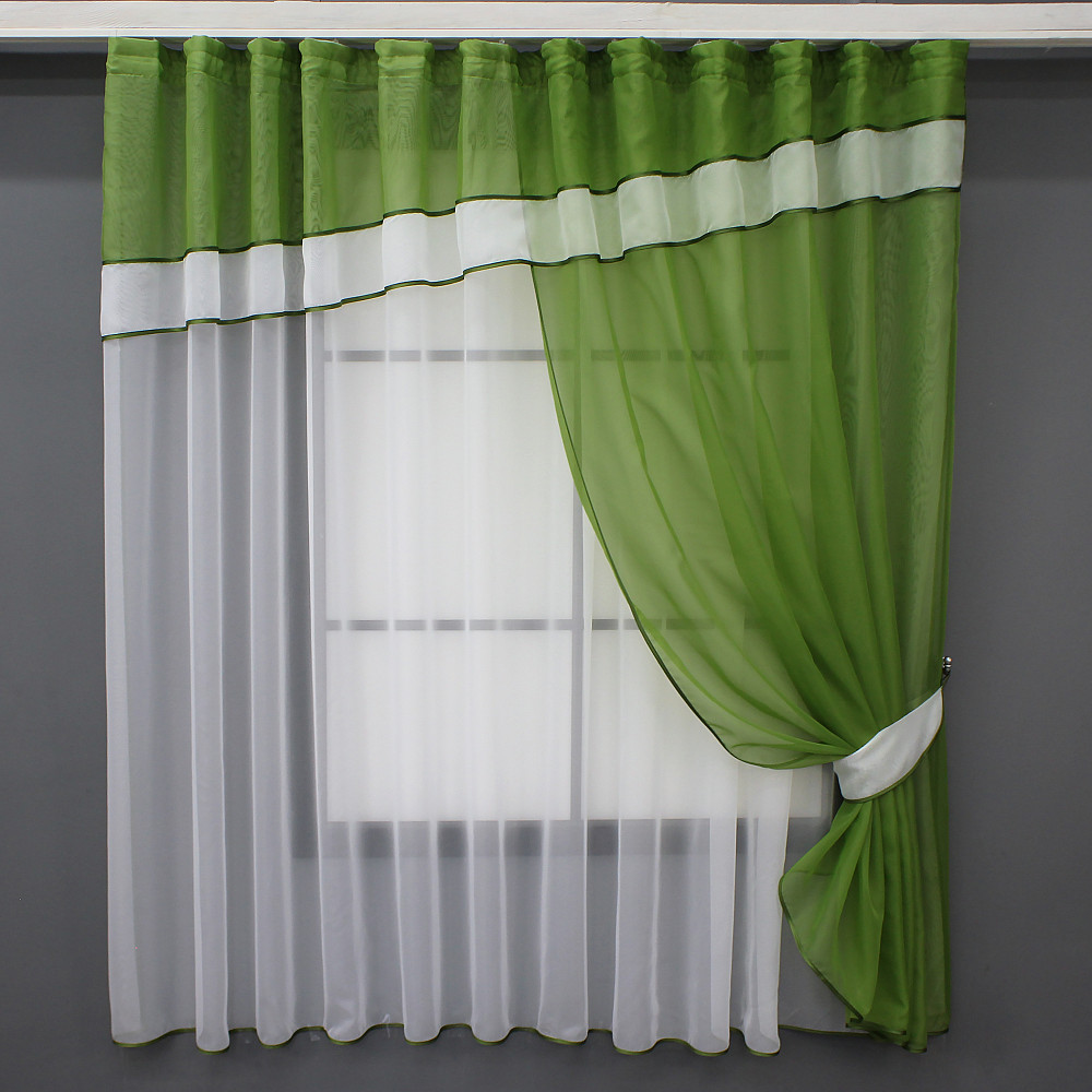 Кухонная занавеска VR-Textil № 018к штора и тюль с ламбрекеном оливковый с белым 270х170 см (52-1012) Киев - изображение 1