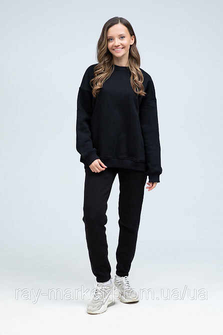 Костюм оверсайз свитшот и штаны Ray Basic утепленный женский черный Киев - изображение 1