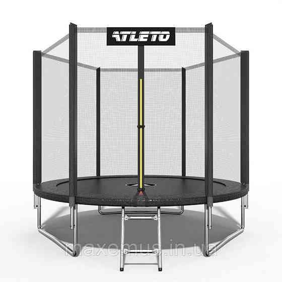 Батут Atleto 252 см (8 ft) черный с защитной сеткой и лестницей детский садовый батут Premium Мостиска