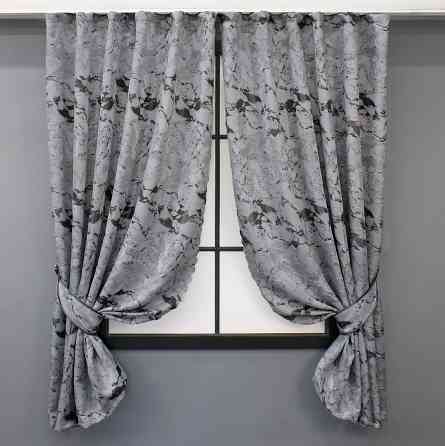 Комплект коротких штор VR-Textil Жаккард Мрамор Al3 № 1598ш Светло-серый с черным 145х170 см 2 шт (35-0242) Киев