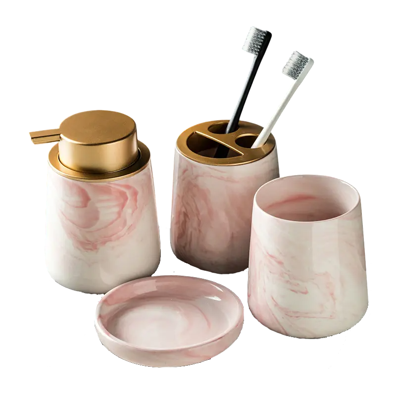 Набір аксесуарів з кераміки для ванної кімнати в кольорі рожевий мармур Кам'янець-Подільський - фото 3