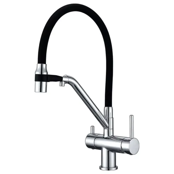 Змішувач для кухні з підключенням до фільтру GAPPO G4398-80 та гнучким виливом, хром/чорний Київ