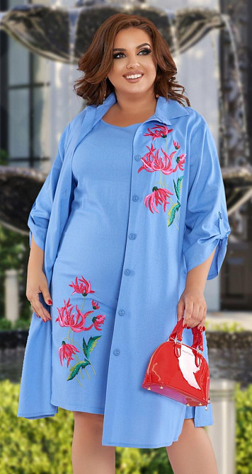 Лляний костюм із вишивкою великого розміру Київ - фото 1