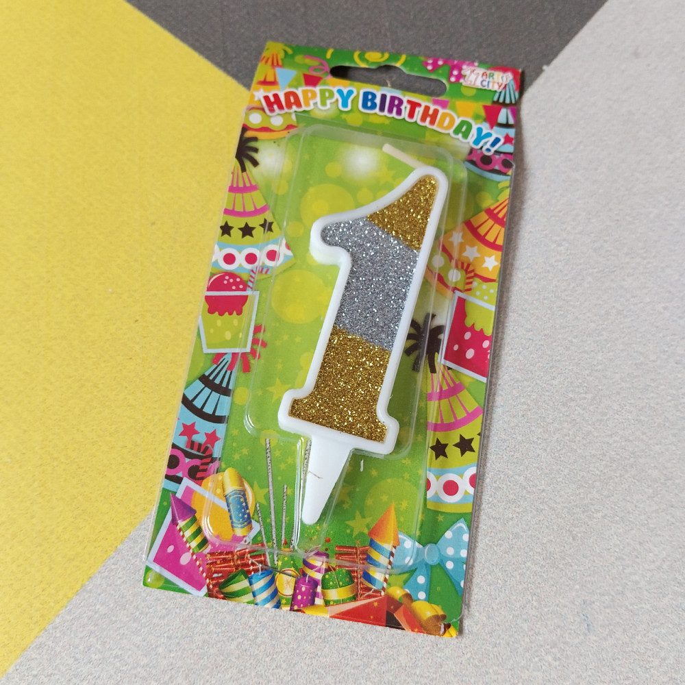 Свеча для торта 1 цифра блеск золото-серебро Киев - изображение 1