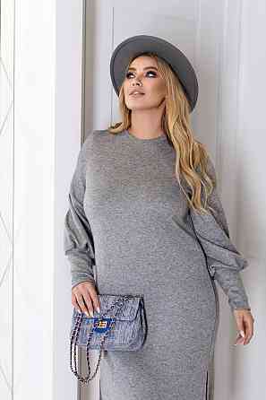 Элегантное ангоровое платье миди с разрезом Ellite 50-52, Серый Киев