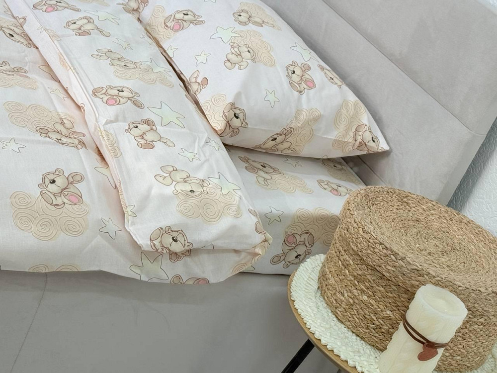 Ecotton Дитячий комплект постільної білизни Ecotton 110х140 см персиковий Хмаринкові Ведмедики Коломия - фото 1