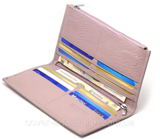 Светло розовый женский тонкий кошелёк на магнитах и ​​молнии ST 006 pink Киев - изображение 9