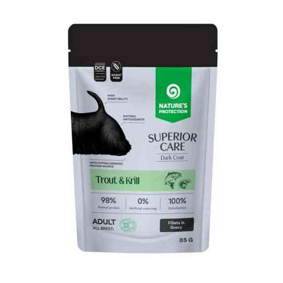 Nature's Protection Superior Care Dark Coat Grain Free Adult Trout and Krill Вологий корм для собак з темним забарвленням з форелью і крилем, 85  Киев