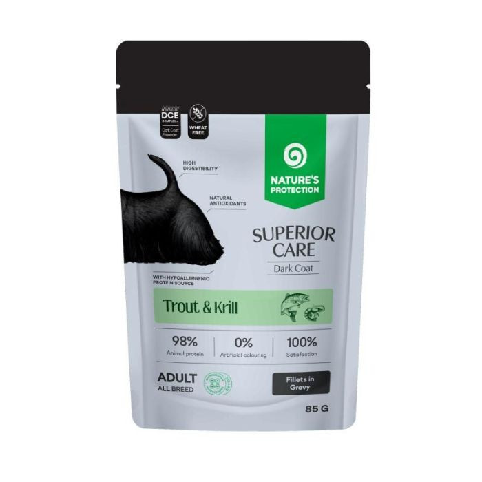 Nature's Protection Superior Care Dark Coat Grain Free Adult Trout and Krill Вологий корм для собак з темним забарвленням з форелью і крилем, 85  Киев - изображение 1