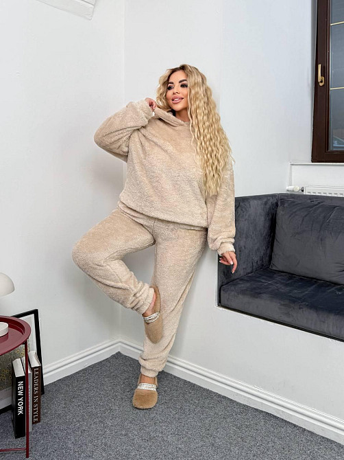 Жіноча затишна піжама двійка з капюшоном двостороння махра. Бежевий, 54/56 Одеса - фото 3