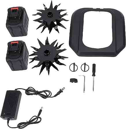 Культиватор садовий із подвійною фрезою для розпушування та прополювання городу бездротовий + 2 акумулятори Синій Вінниця