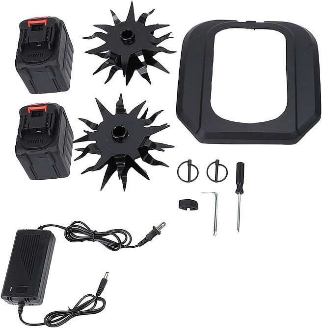 Культиватор садовий із подвійною фрезою для розпушування та прополювання городу бездротовий + 2 акумулятори Синій Вінниця - фото 6