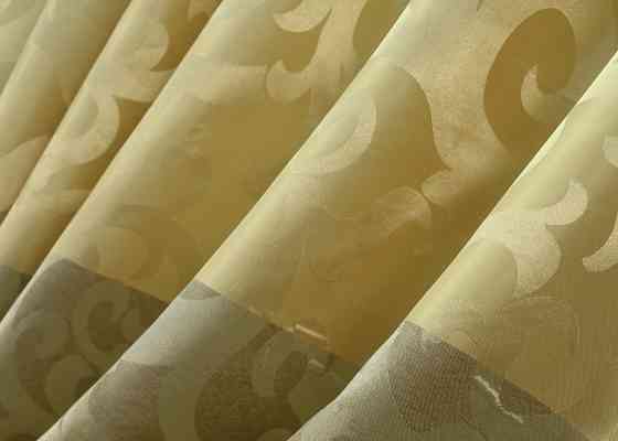 Кухонные шторы VR-Textil № 073к с ламбрекеном и подхватами золотистый с коричневым 270х150 см (59-953) Киев