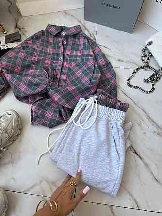 Женский стильный прогулочный костюм двойка: рубашка и штаны фланель + двунитка Розовый 2, 42/46 Одесса