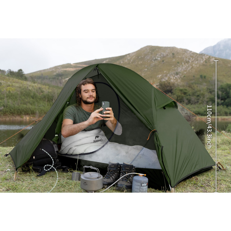Палатка сверхлегкая одноместная с футпринтом Naturehike Cycling 1 NH18A095-D, 210T, темный зеленый Киев - изображение 6