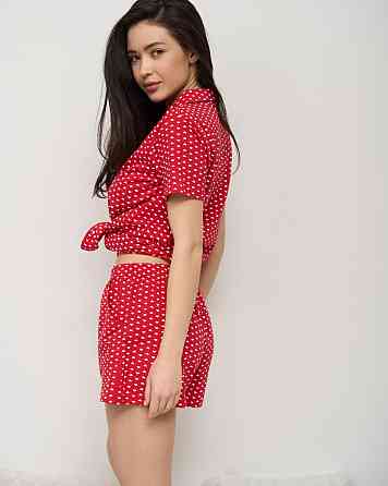 Женская пижама комплект красная с шортиками - мелкие сердечки Nicoletta 60199 Киев