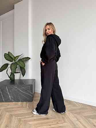 Жіночий стильний жіночий флісовий костюм-оверсайз із капюшоном. Чорний, 50/52 Одеса